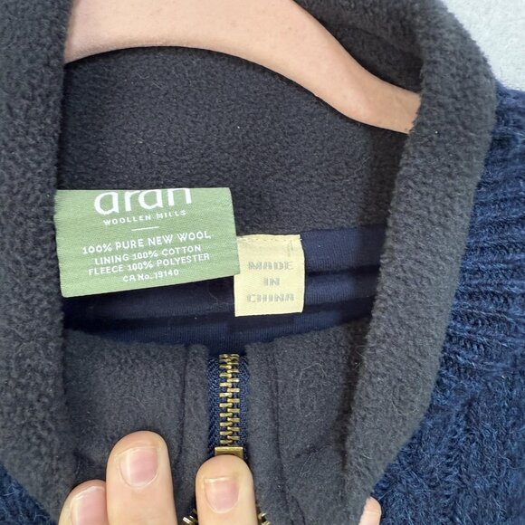 Aran Woollen Hills Sweater Mens Large Full Zip Fleece Lined Wool Jacket - Picture 7 of 11